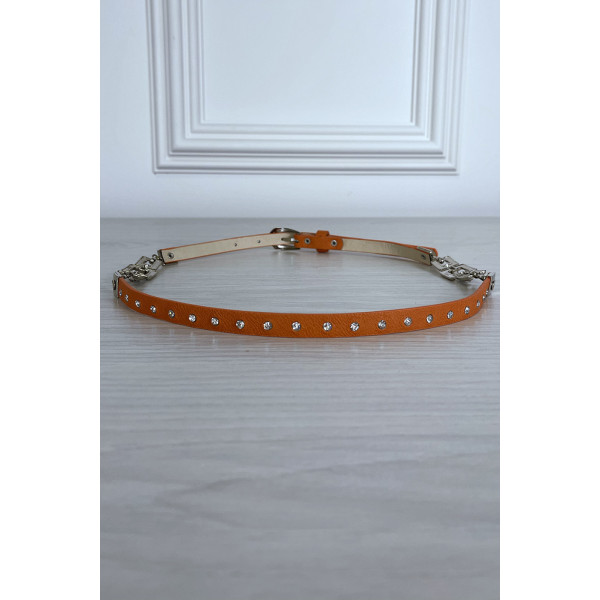 Fine ceinture orange avec accessoire et strass - 4