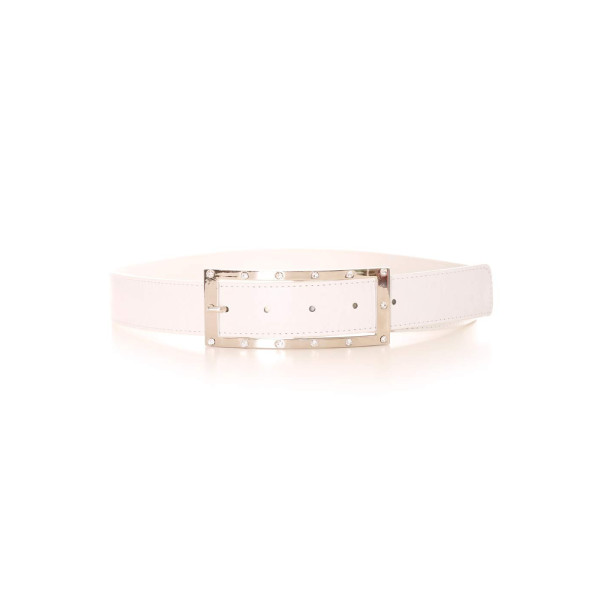 Ceinture blanche avec boucle rectangulaire argentée et strass. Accessoire 9008 - 1