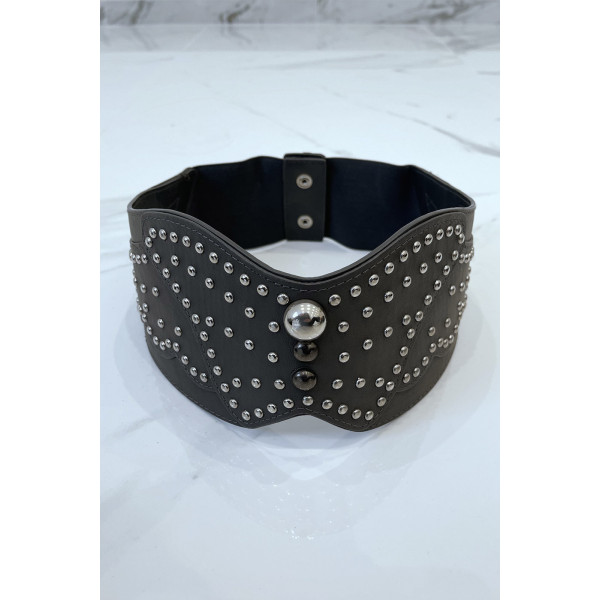 Ceinture à clou en simili cuir gris style bohème rock - 5