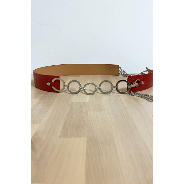 Ceinture rouge avec accessoire en cercles et en strass - 1