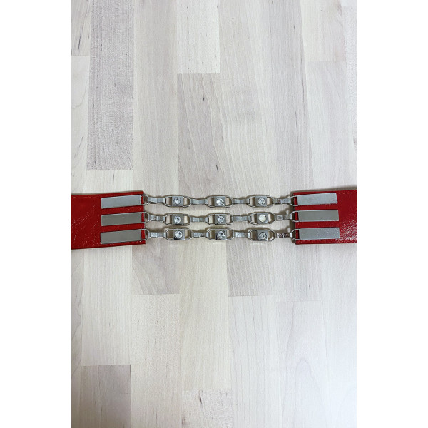 Ceinture rouge avec accessoire en cercles et en strass - 2