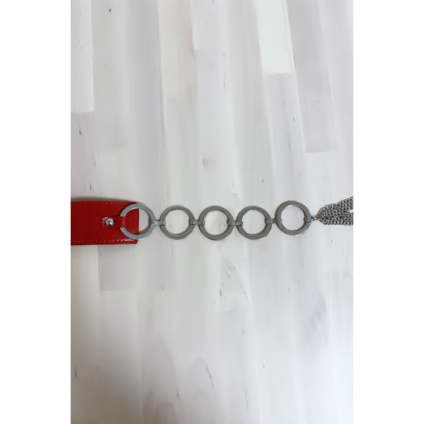 Ceinture rouge avec accessoire en cercles et en strass - 3