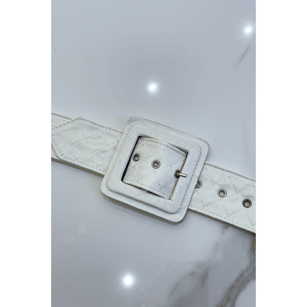 Ceinture blanche style matelassé boucle carrée - 1