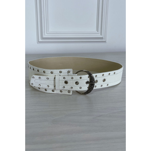 Ceinture blanche en simili avec strass oeillet - 4