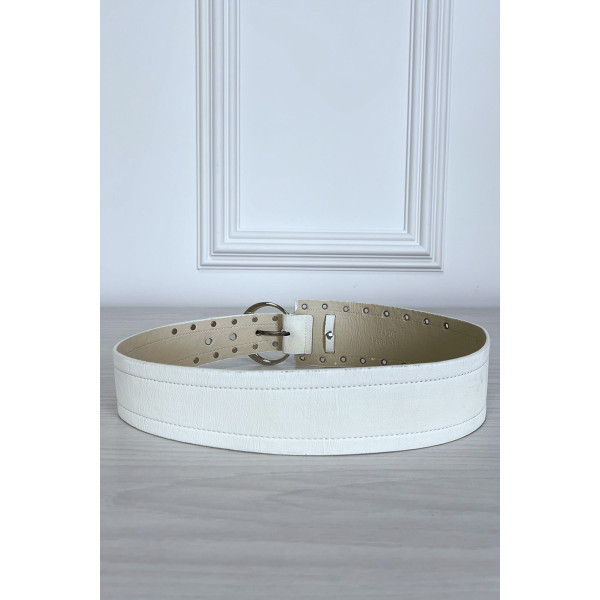 Ceinture blanche en simili avec strass oeillet - 5