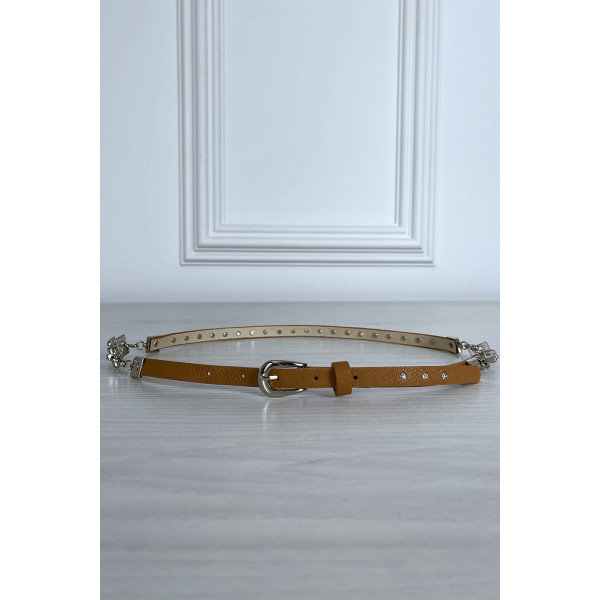 Fine ceinture camel avec accessoire et strass - 1