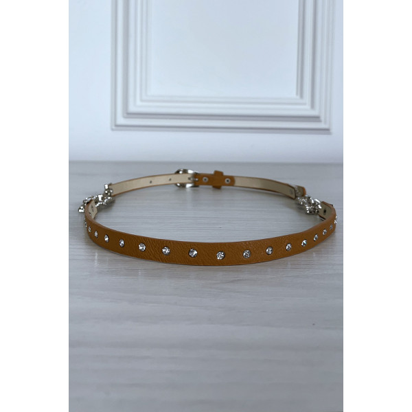 Fine ceinture camel avec accessoire et strass - 4