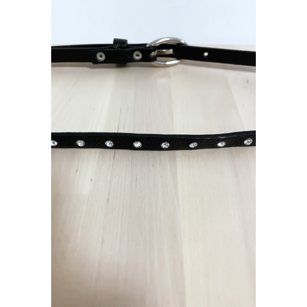 Fine ceinture noir avec accessoire et strass - 4