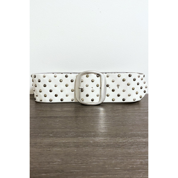 Ceinture en simili blanche cloutés avec boucle argenté - 1