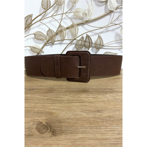 Grosse ceinture marron avec joli motif - 3