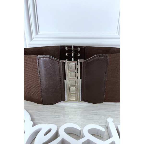 Ceinture de taille marron avec lacet au dos - 4