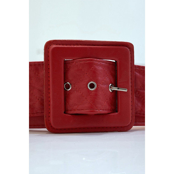 Ceinture rouge style matelassé boucle carrée - 2