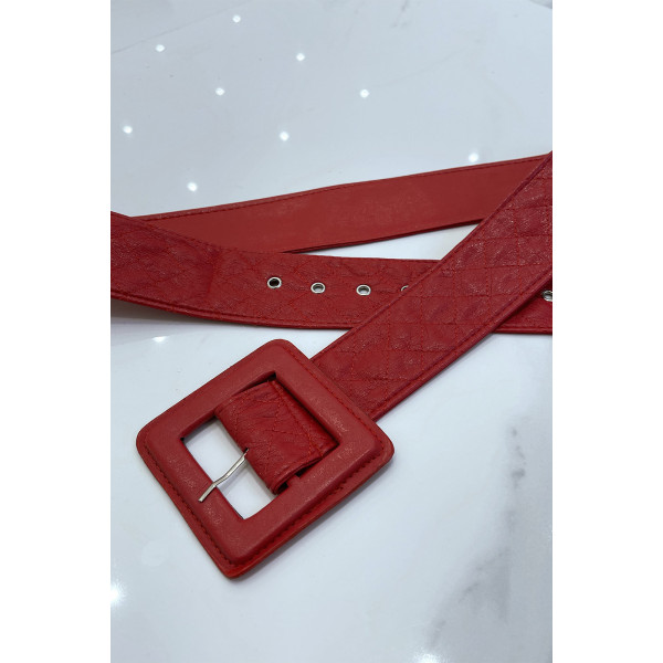 Ceinture rouge style matelassé boucle carrée - 4