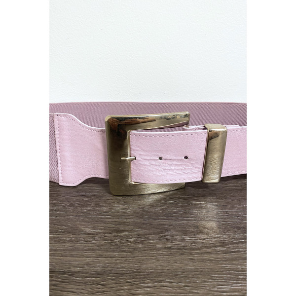 Grosse ceinture lila avec boucle argenté et élastique à la taille - 2