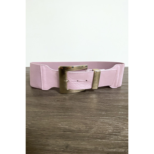 Grosse ceinture lila avec boucle argenté et élastique à la taille - 4