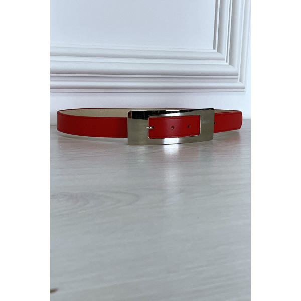 Ceinture rouge fine à longue boucle rectangulaire - 2