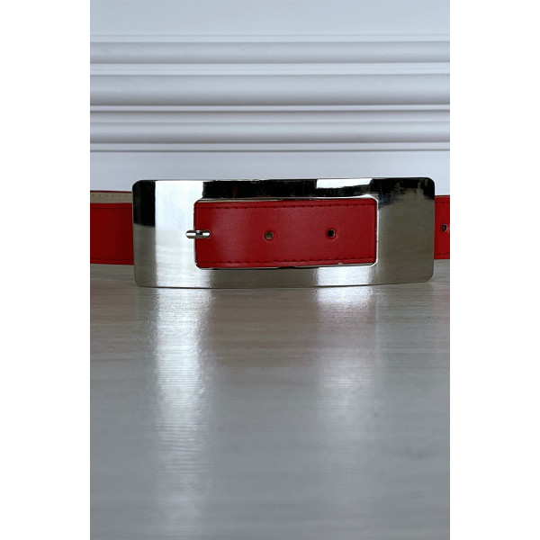 Ceinture rouge fine à longue boucle rectangulaire - 5