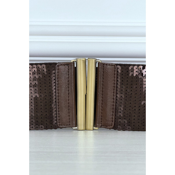 Ceinture élastique marron à sequins - 5