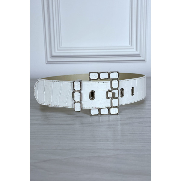 Ceinture blanche en simili à motif avec jolie boucle - 1