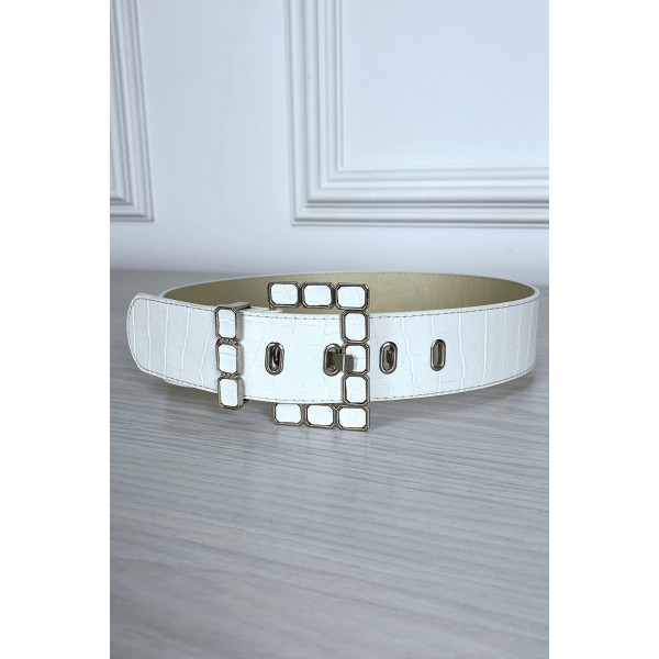 Ceinture blanche en simili à motif avec jolie boucle - 2