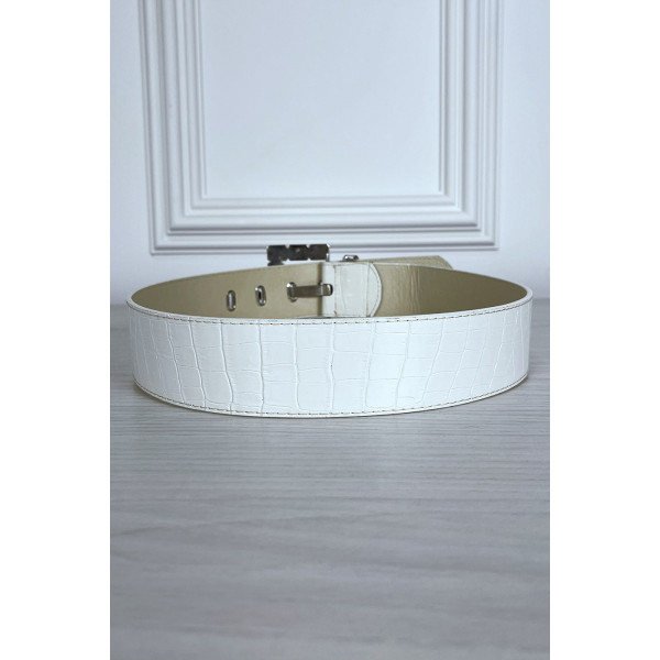 Ceinture blanche en simili à motif avec jolie boucle - 4