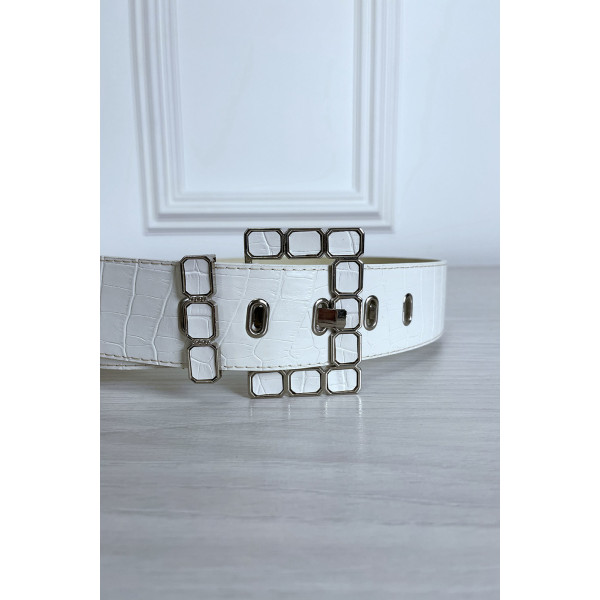 Ceinture blanche en simili à motif avec jolie boucle - 5