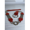 Ceinture rouge en simili avec chêne et accessoire argenté - 2