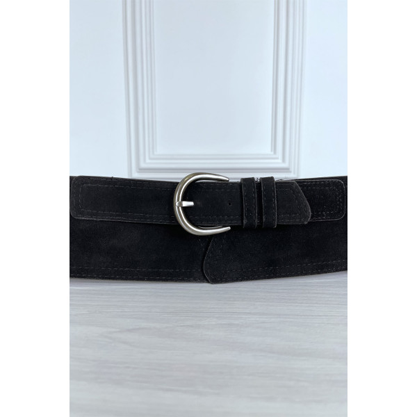 Ceinture noire en suédine avec pochette intégré sur les côtés - 4