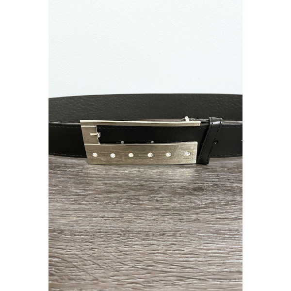 Ceinture en simili noir avec strass sur la boucle - 2