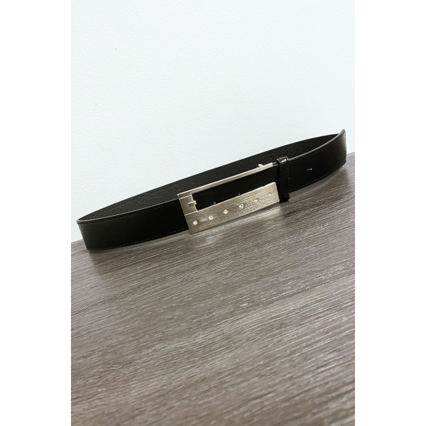 Ceinture en simili noir avec strass sur la boucle - 3