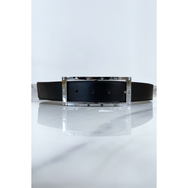 Ceinture verte avec boucle rectangle strass et argenté - 2