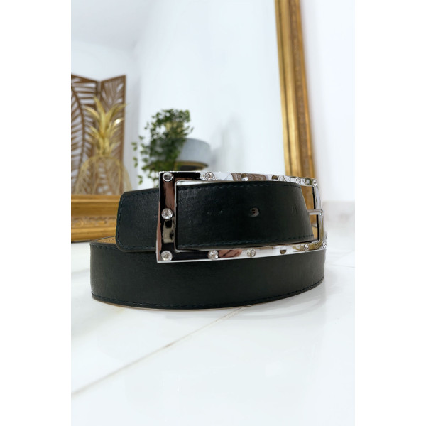 Ceinture verte avec boucle rectangle strass et argenté - 13