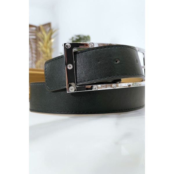 Ceinture verte avec boucle rectangle strass et argenté - 14