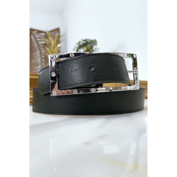 Ceinture verte avec boucle rectangle strass et argenté - 15