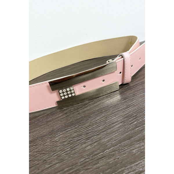 Ceinture rose avec boucle rectangulaire et strass - 3