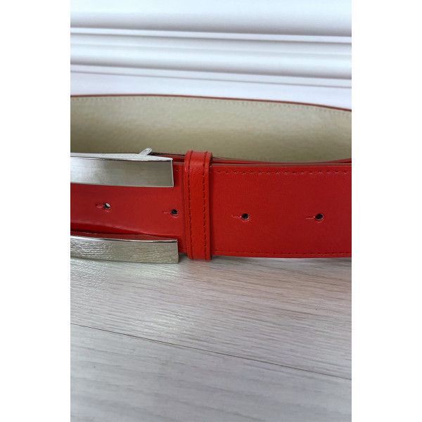 Ceinture rouge avec boucle rectangle - 1