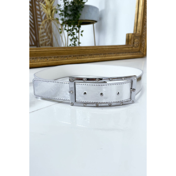 Ceinture argenté avec boucle rectangle strass et argenté - 3