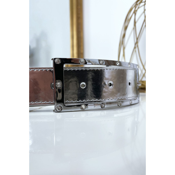 Ceinture argenté avec boucle rectangle strass et argenté - 5