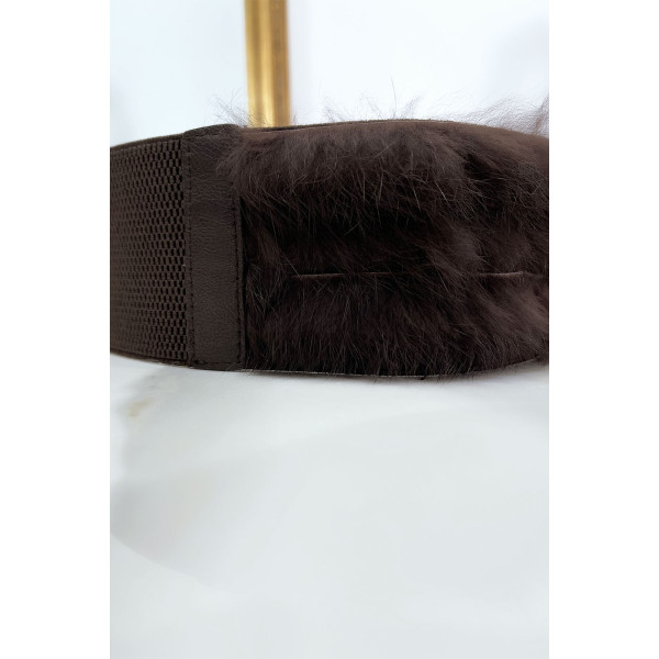 Ceinture élastique marron avec accessoire et plume - 6