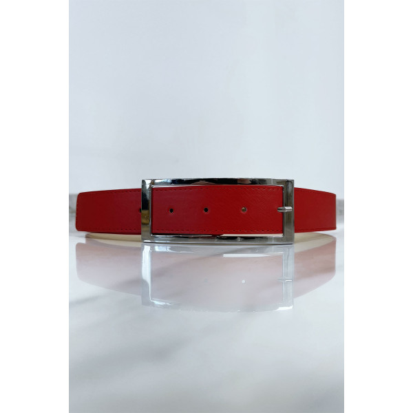 Ceinture rouge avec boucle argenté - 2