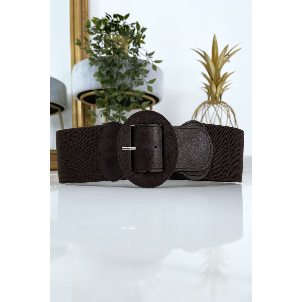 Ceinture marron boucle oval avec taille élastique - 1