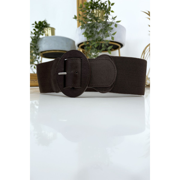 Ceinture marron boucle oval avec taille élastique - 3