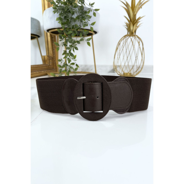 Ceinture marron boucle oval avec taille élastique - 4