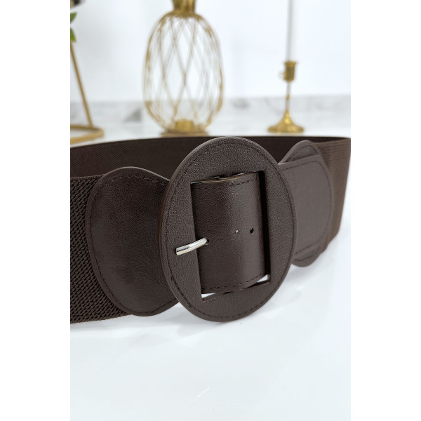 Ceinture marron boucle oval avec taille élastique - 5