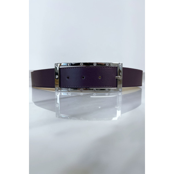 Ceinture violette avec boucle rectangle strass et argenté - 2