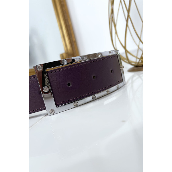 Ceinture violette avec boucle rectangle strass et argenté - 5