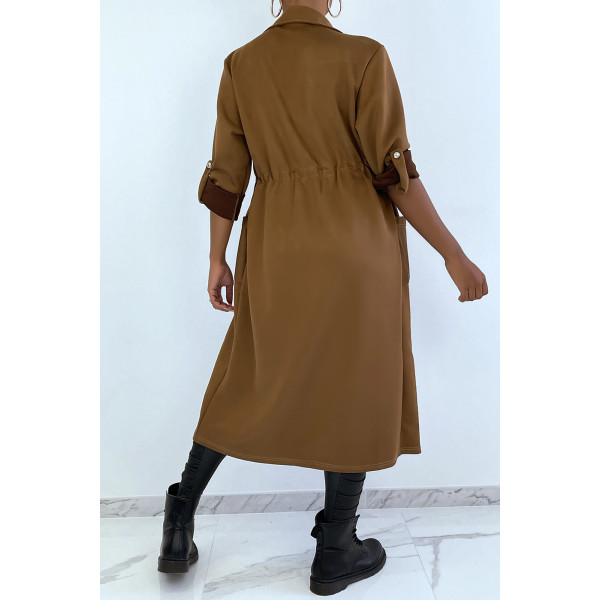 MaMMeau trench en suédine marron ajustable à la taille - 4