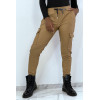 Pantalon jogging treillis en simili camel avec poches - 2