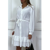 Robe tunique blanche manches longues boutonné avec volant - 3