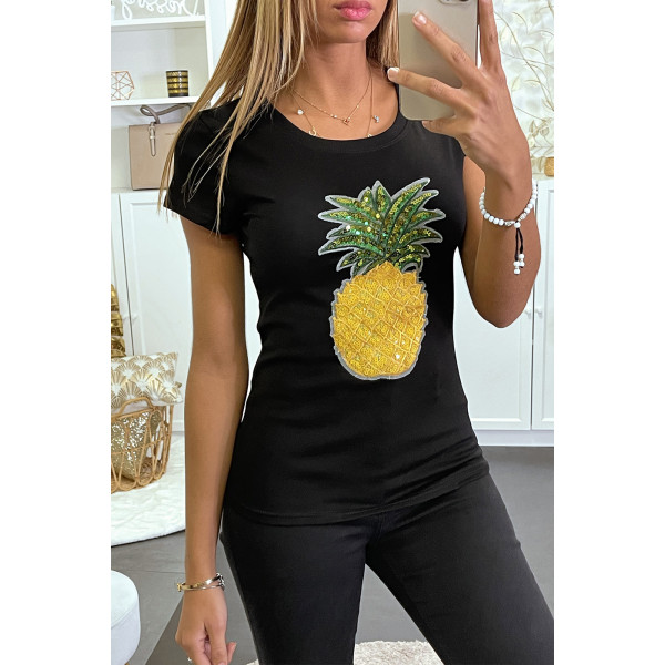 Teeshirt noir à motif ananas en sequins - 2